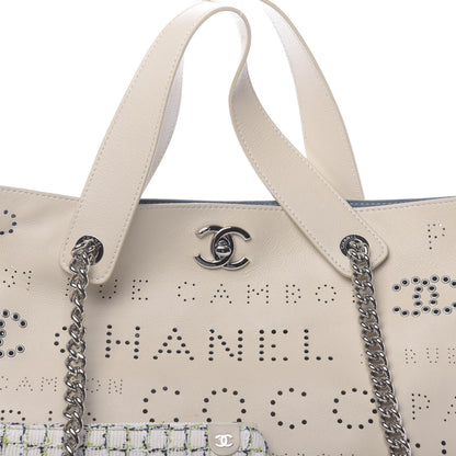 Chanel Calfskin Tweed Small Logo Eyelets Shopping Tote Beige 10 of 12