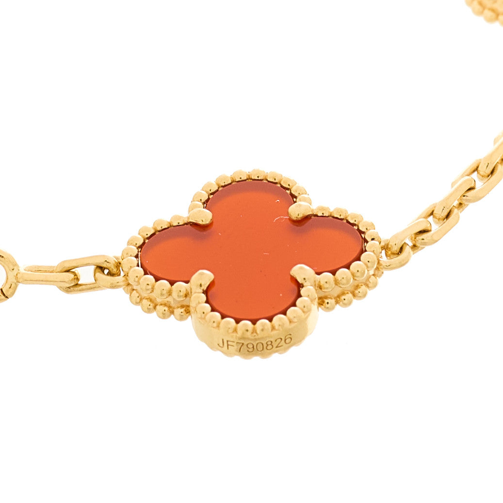 18K Yellow Gold Carnelian 5 Motifs Vintage Alhambra Bracelet