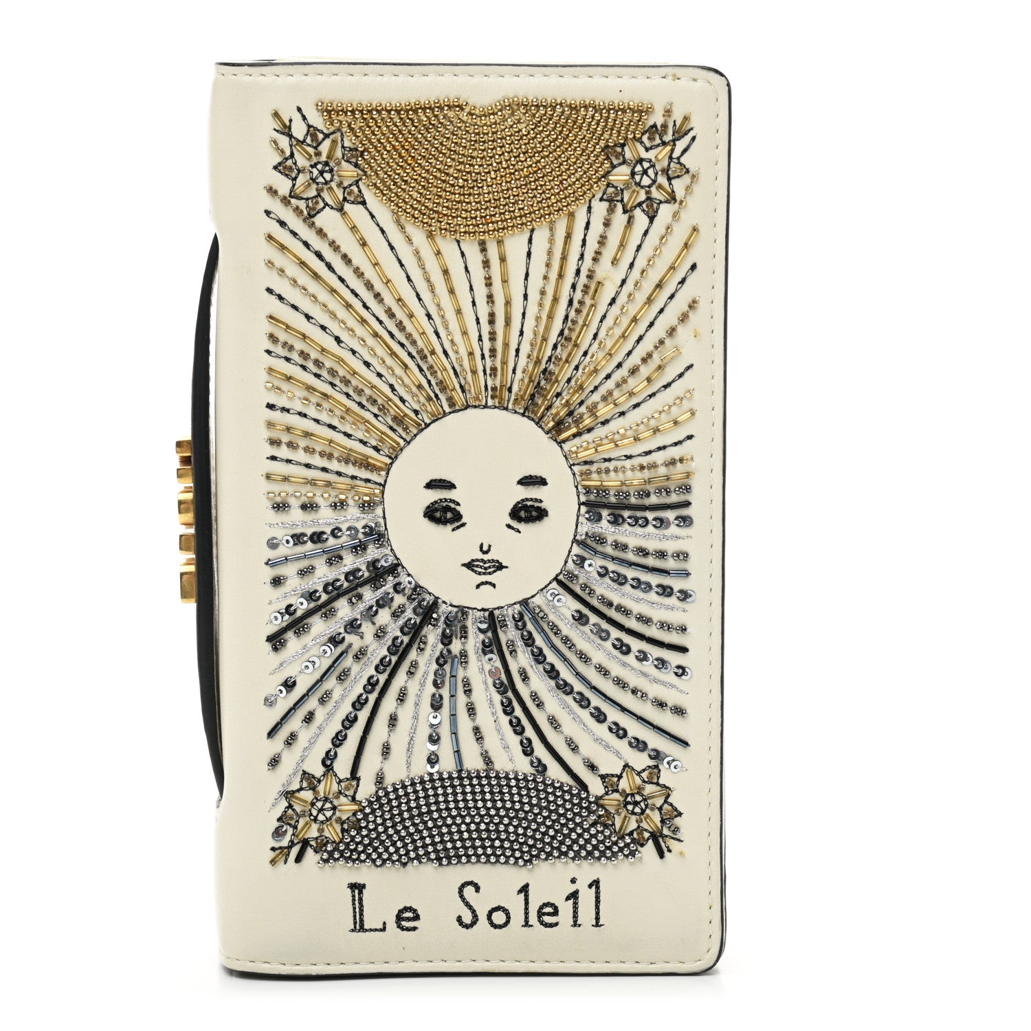 Christian Dior Lambskin Embroidered Le Soleil Tarot Pouch Clutch Latte 1 of 9