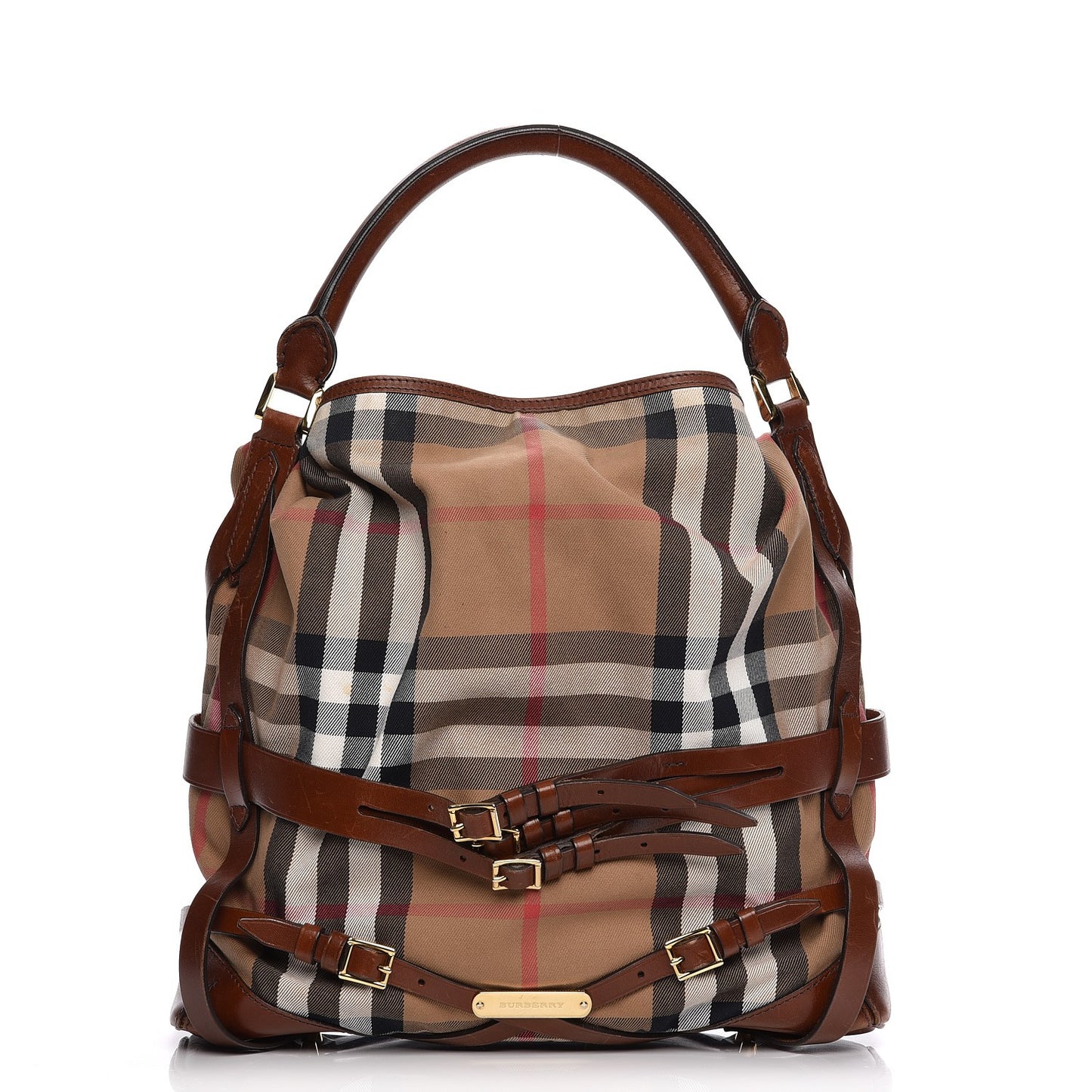 House Check Bridle Calfskin Medium Gosford Hobo Dark Tan