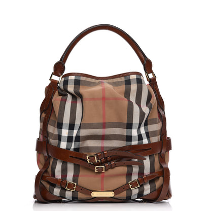 Burberry House Check Bridle Calfskin Medium Gosford Hobo Dark Tan 1 of 19