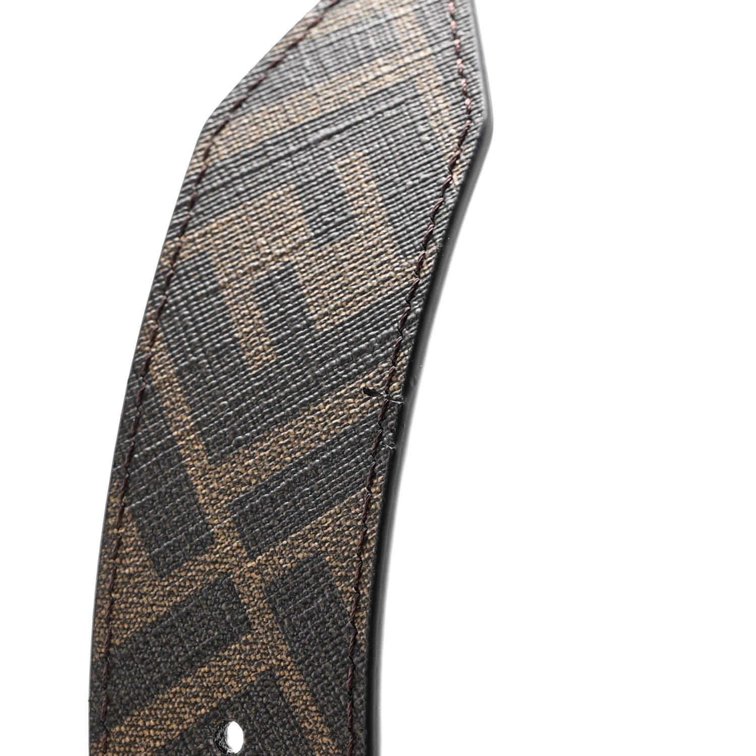 Fendi Cuoio Romano Glazed Fabric Enamel FF 1974 Reversible Belt 85 34 Black Tobacco 8 of 9