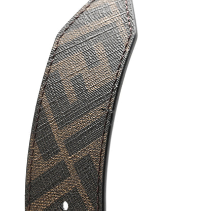 Fendi Cuoio Romano Glazed Fabric Enamel FF 1974 Reversible Belt 85 34 Black Tobacco 8 of 9
