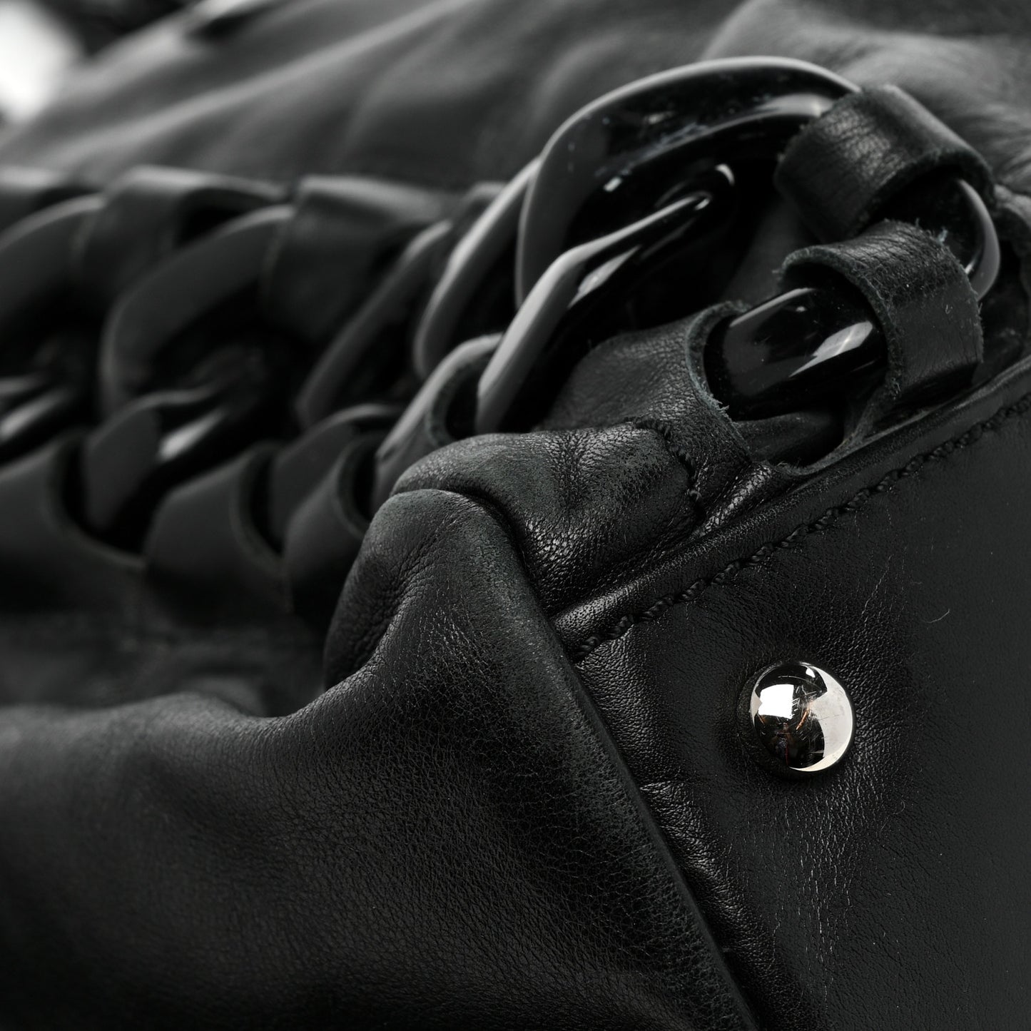 Calfskin Modern Chain Rhodoid East West Tote Black