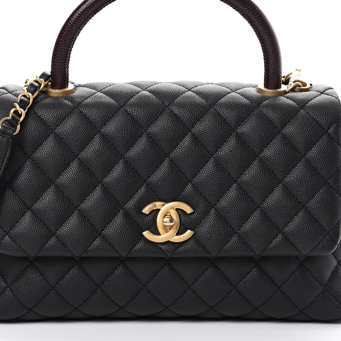 Caviar Lizard Embossed Quilted Small Coco Handle Flap Black