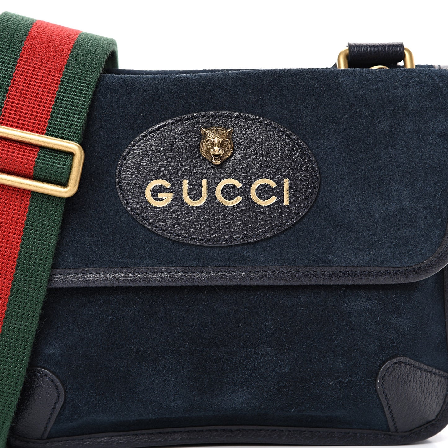 Suede Web Small Neo Vintage Double Flap Messenger Bag Blue