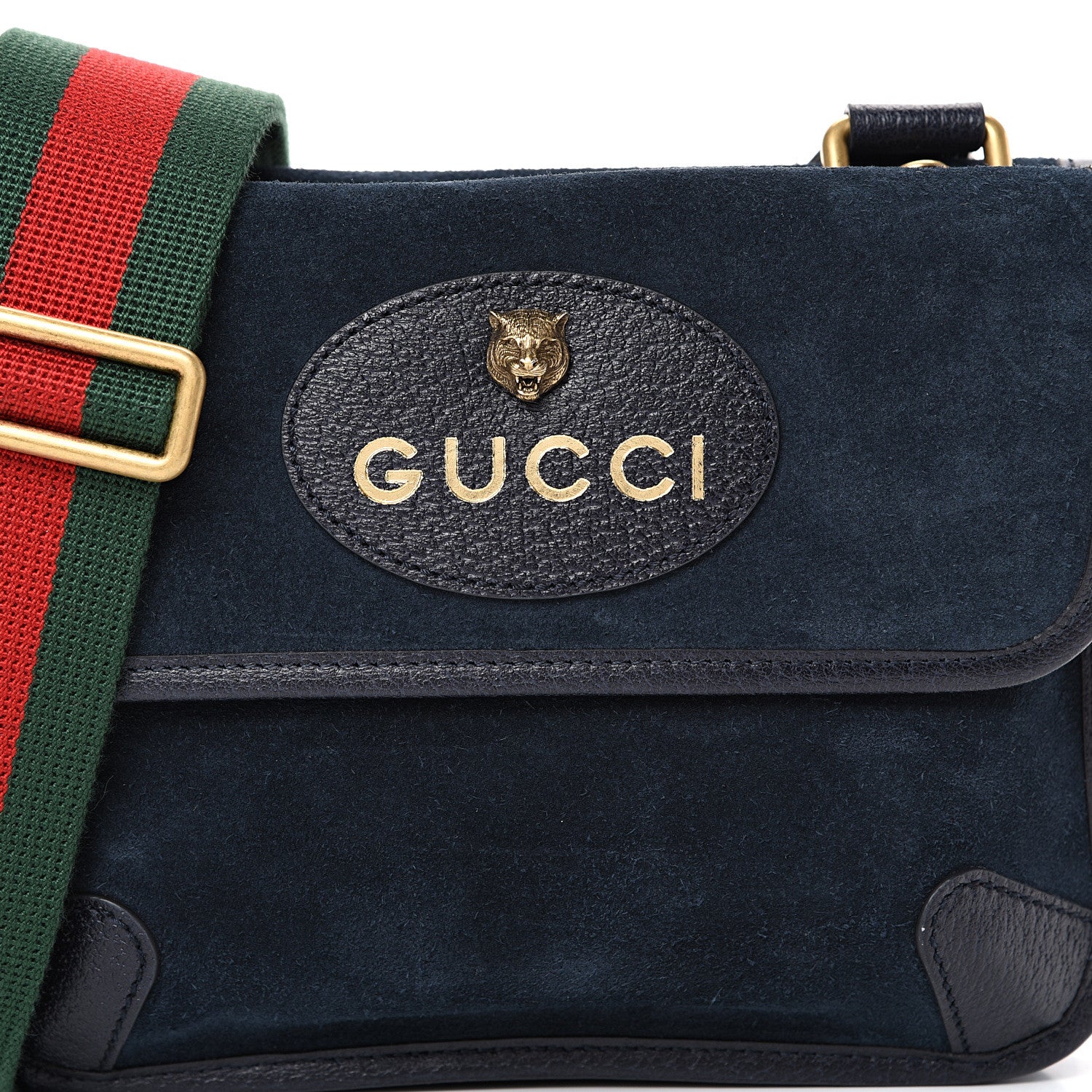 Gucci Suede Web Small Neo Vintage Double Flap Messenger Bag Blue 9 of 14