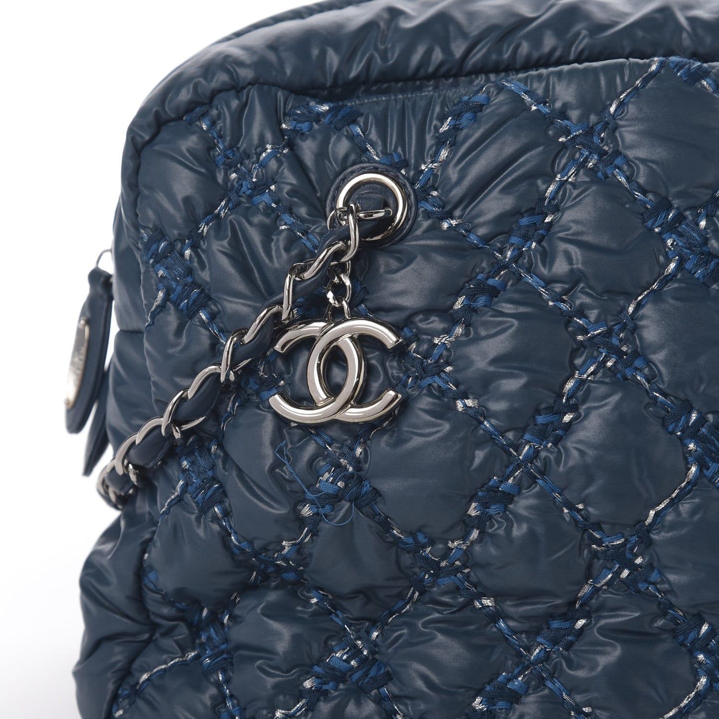 Nylon Quilted Tweed Stitch Bubble Camera Case Blue