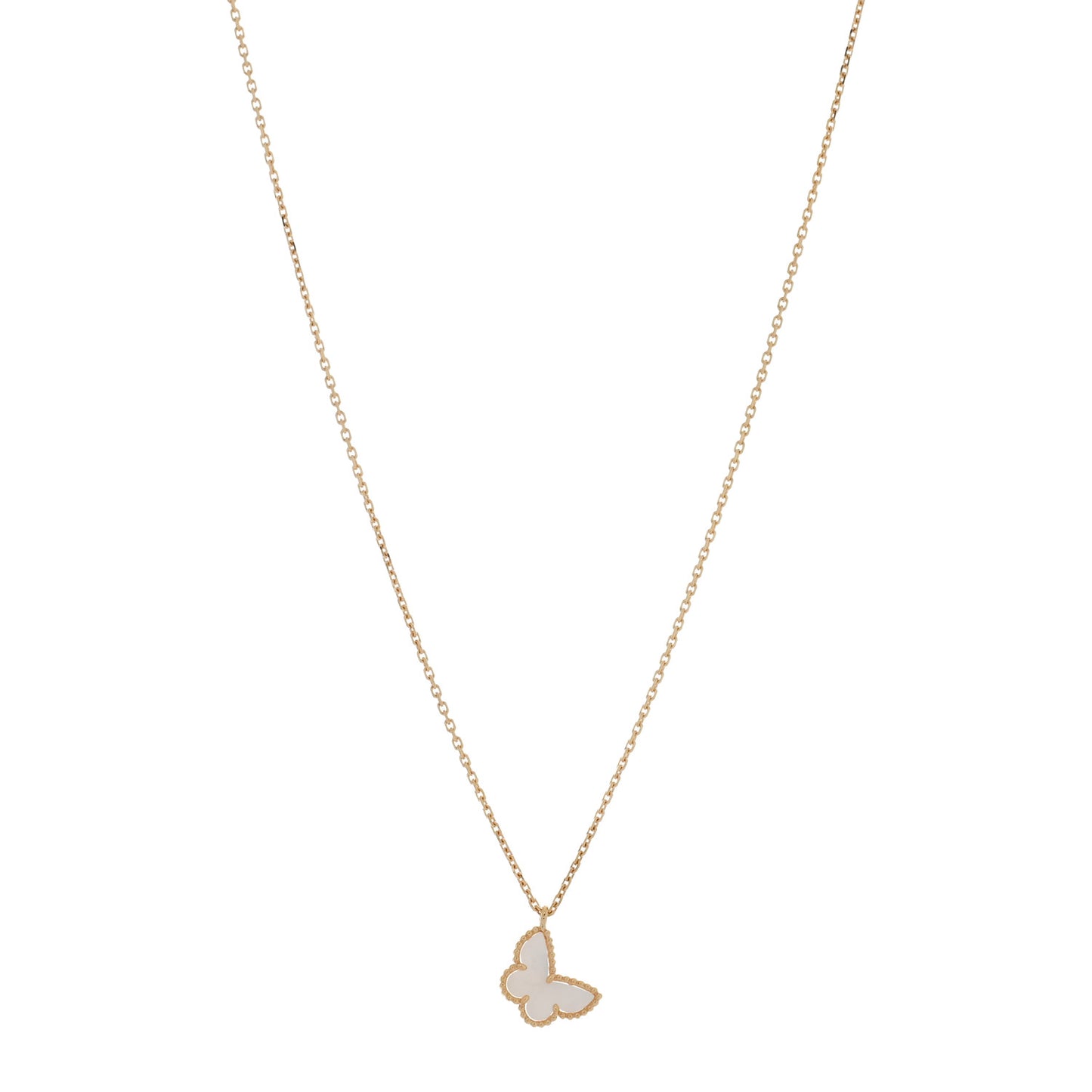 18K Yellow Gold Mother of Pearl Sweet Alhambra Butterfly Pendant Necklace