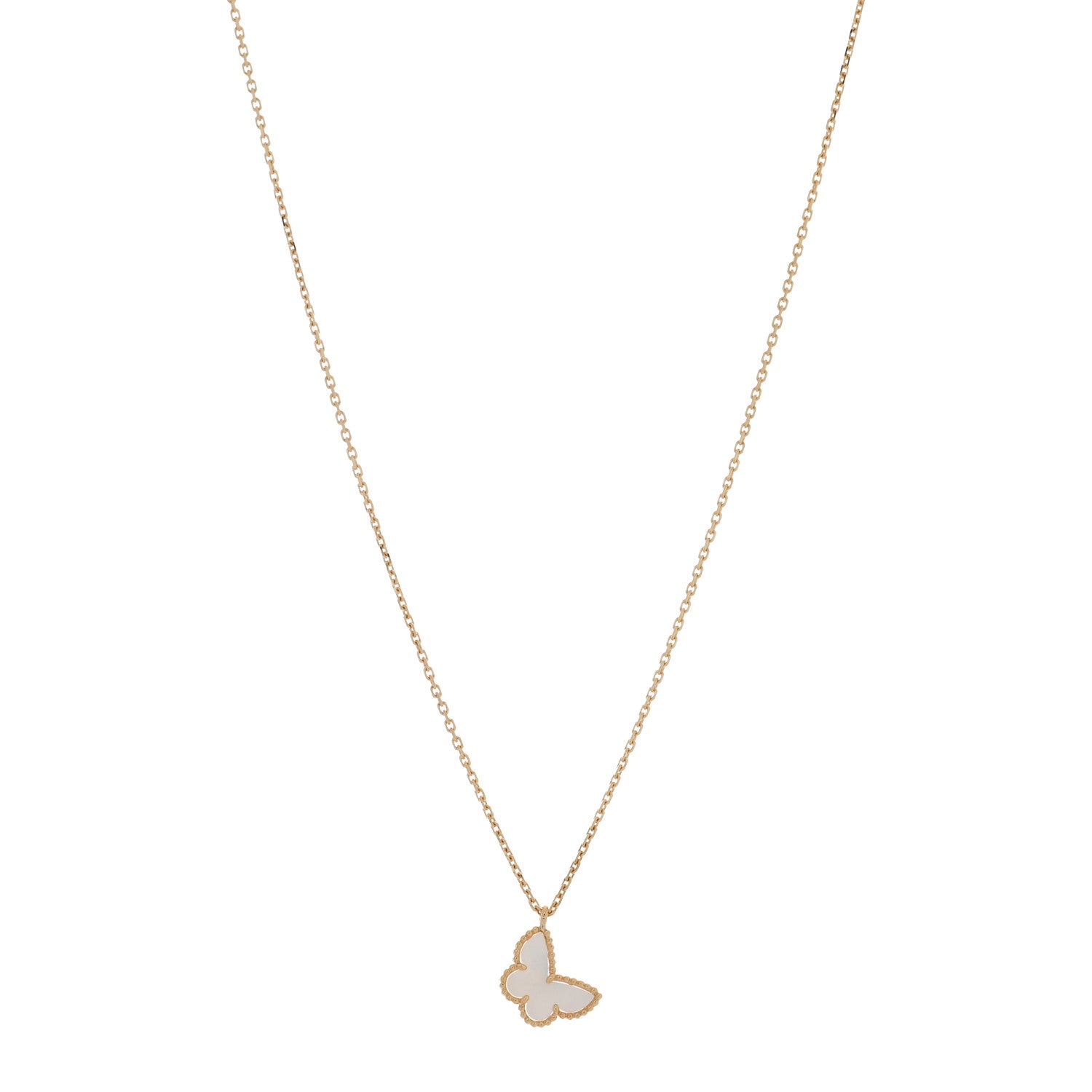 Van Cleef & Arpels 18K Yellow Gold Mother of Pearl Sweet Alhambra Butterfly Pendant Necklace 1 of 4