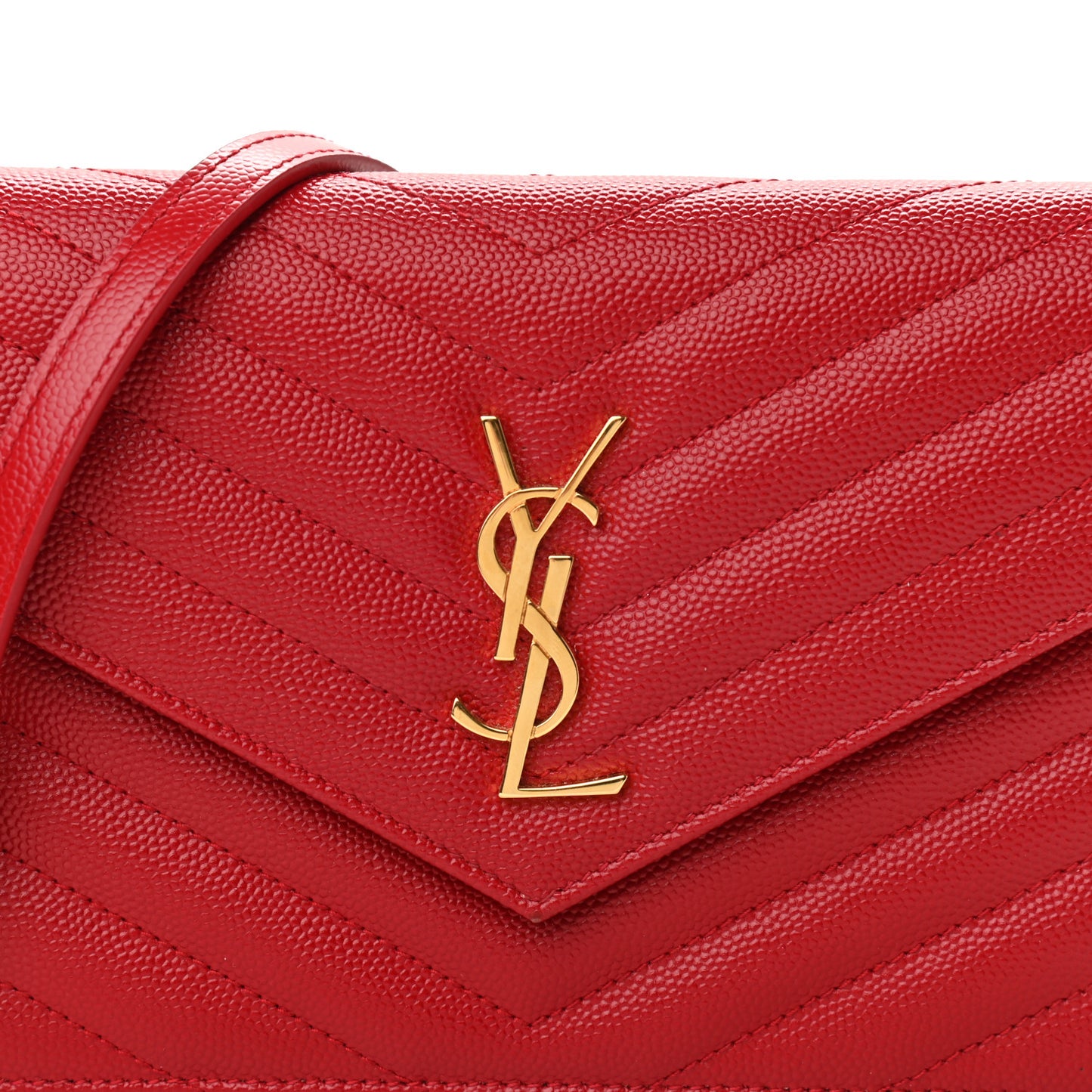 Grain De Poudre Matelasse Chevron Monogram Envelope Chain Wallet New Red