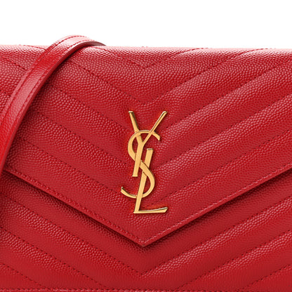 Saint Laurent Grain De Poudre Matelasse Chevron Monogram Envelope Chain Wallet New Red 8 of 11