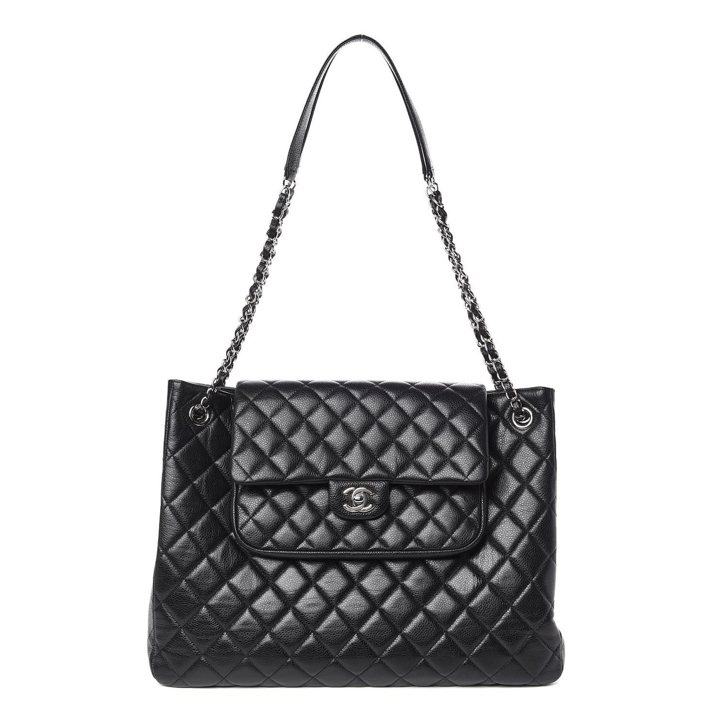 Caviar Quilted Large Shopping Tote Black