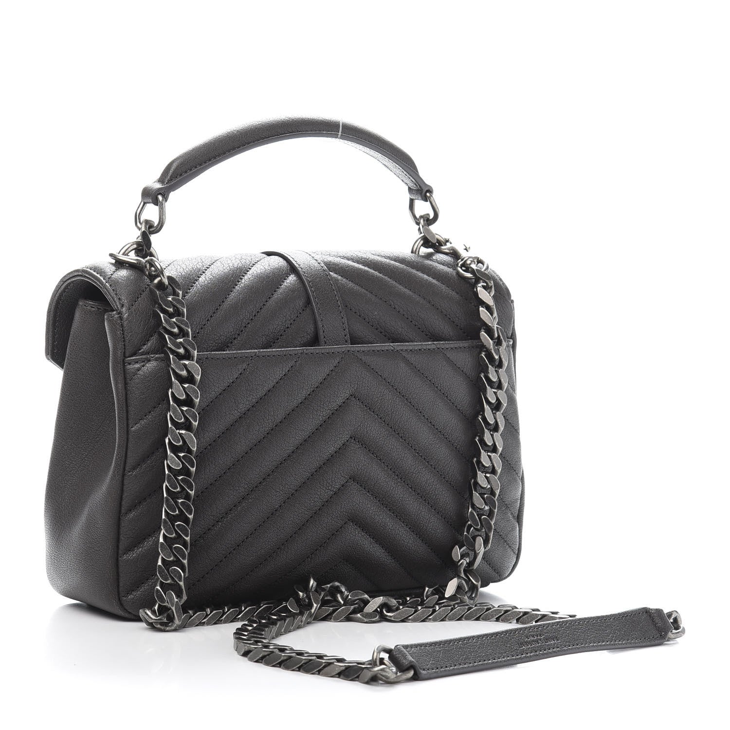 Saint Laurent Sheepskin Matelasse Chevron Monogram Medium College Bag Asphalt 3 of 10