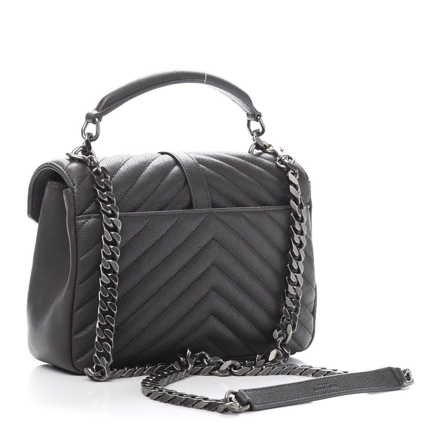 Sheepskin Matelasse Chevron Monogram Medium College Bag Asphalt