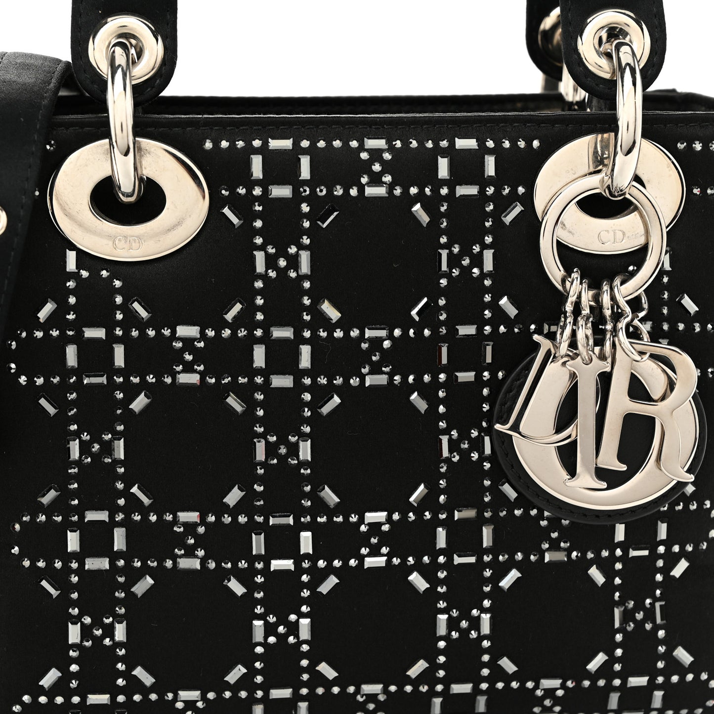 Satin Crystal Cannage Mini Lady Dior Black