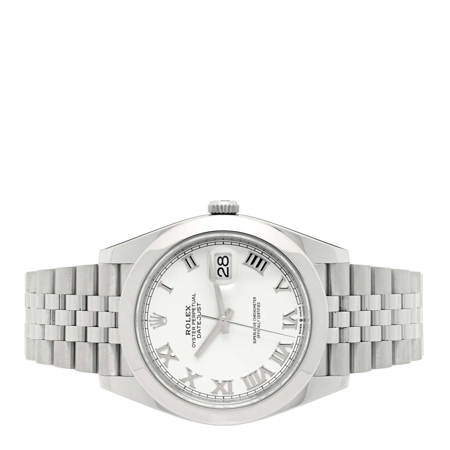 Stainless Steel 41mm Oyster Perpetual Datejust Watch White Roman 126300