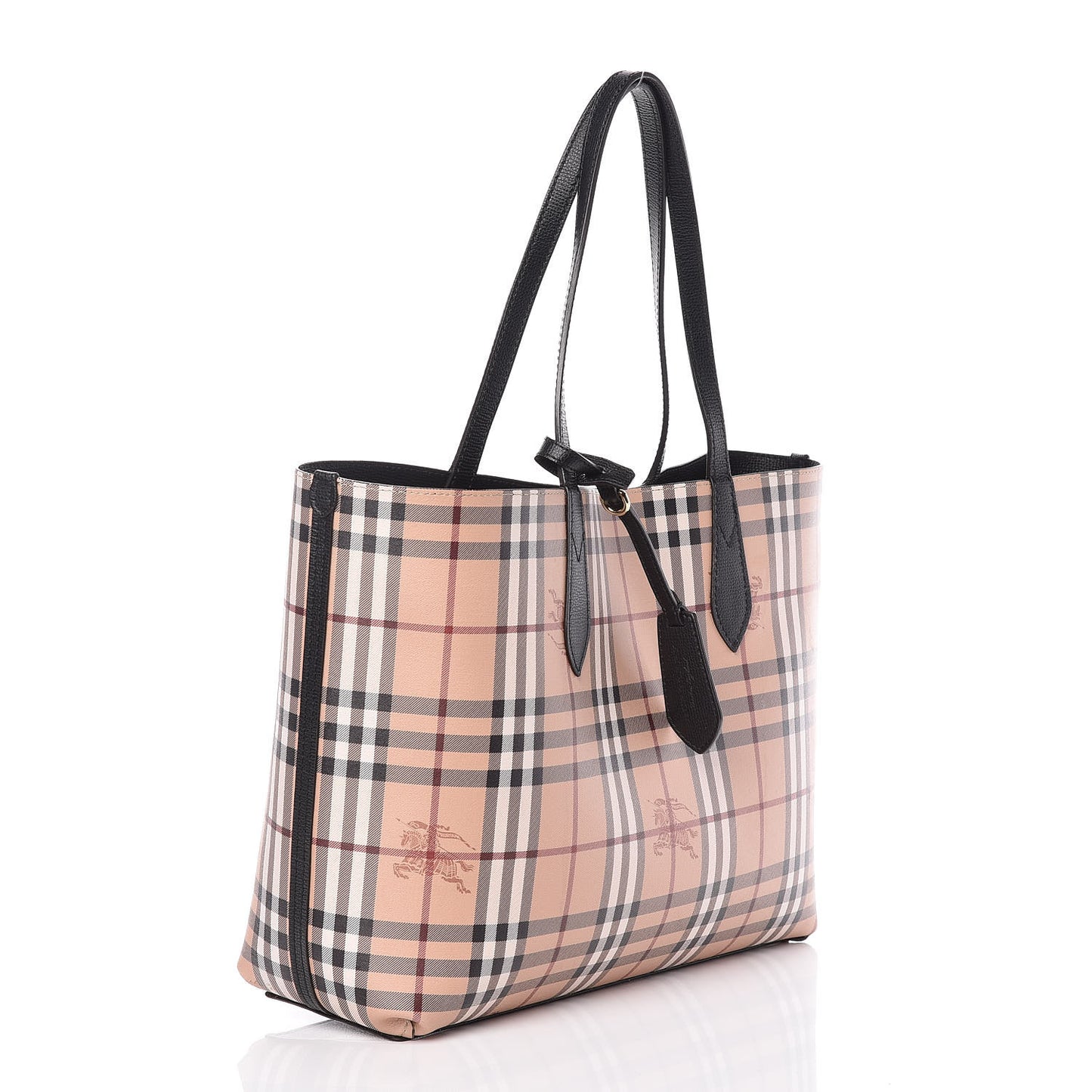 Grainy Calfskin Haymarket Check Medium Reversible Tote Black