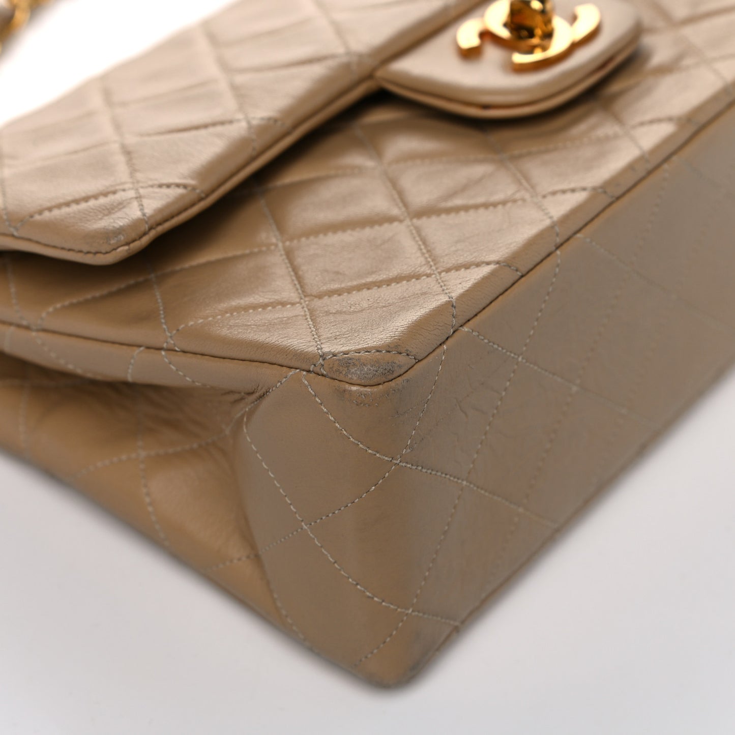 Lambskin Quilted Small Double Flap Beige