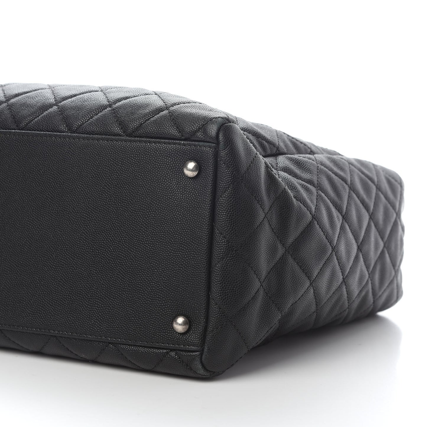 Caviar Quilted Large Coco Handle Shopping Tote Black