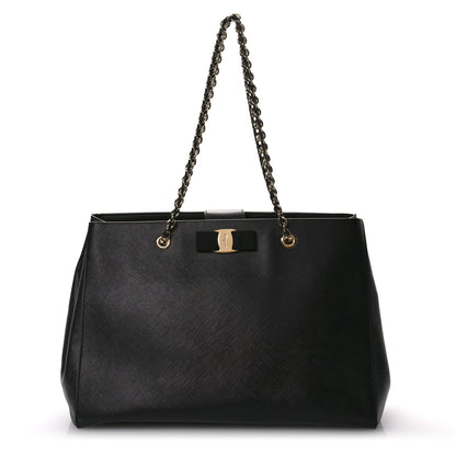 Salvatore Ferragamo Printed Calfskin Vara Bow Chain Tote Black 1 of 9