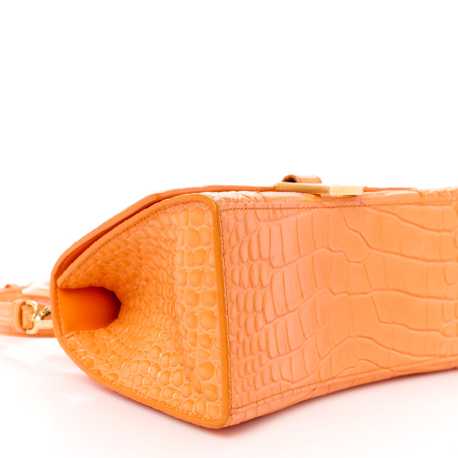 Balenciaga Shiny Calfskin Crocodile Embossed Small Hourglass Top Handle Bag Orange 9 of 11