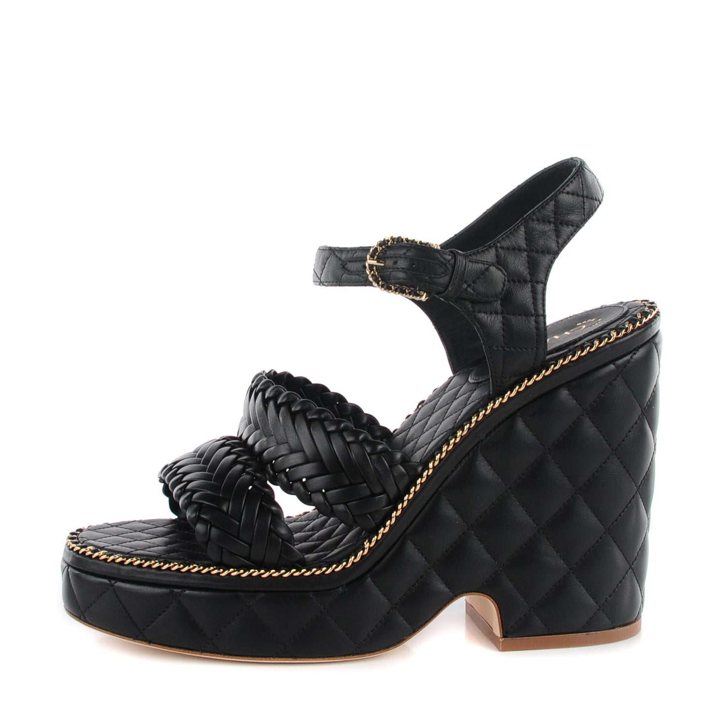 Calfskin Quilted Chain Sandals Black 39.5