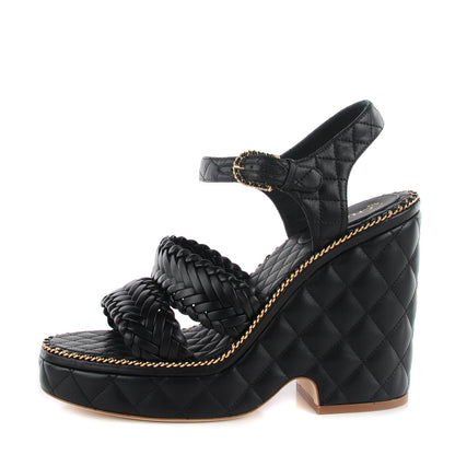 Chanel Calfskin Quilted Chain Sandals Black 39.5 1 of 8