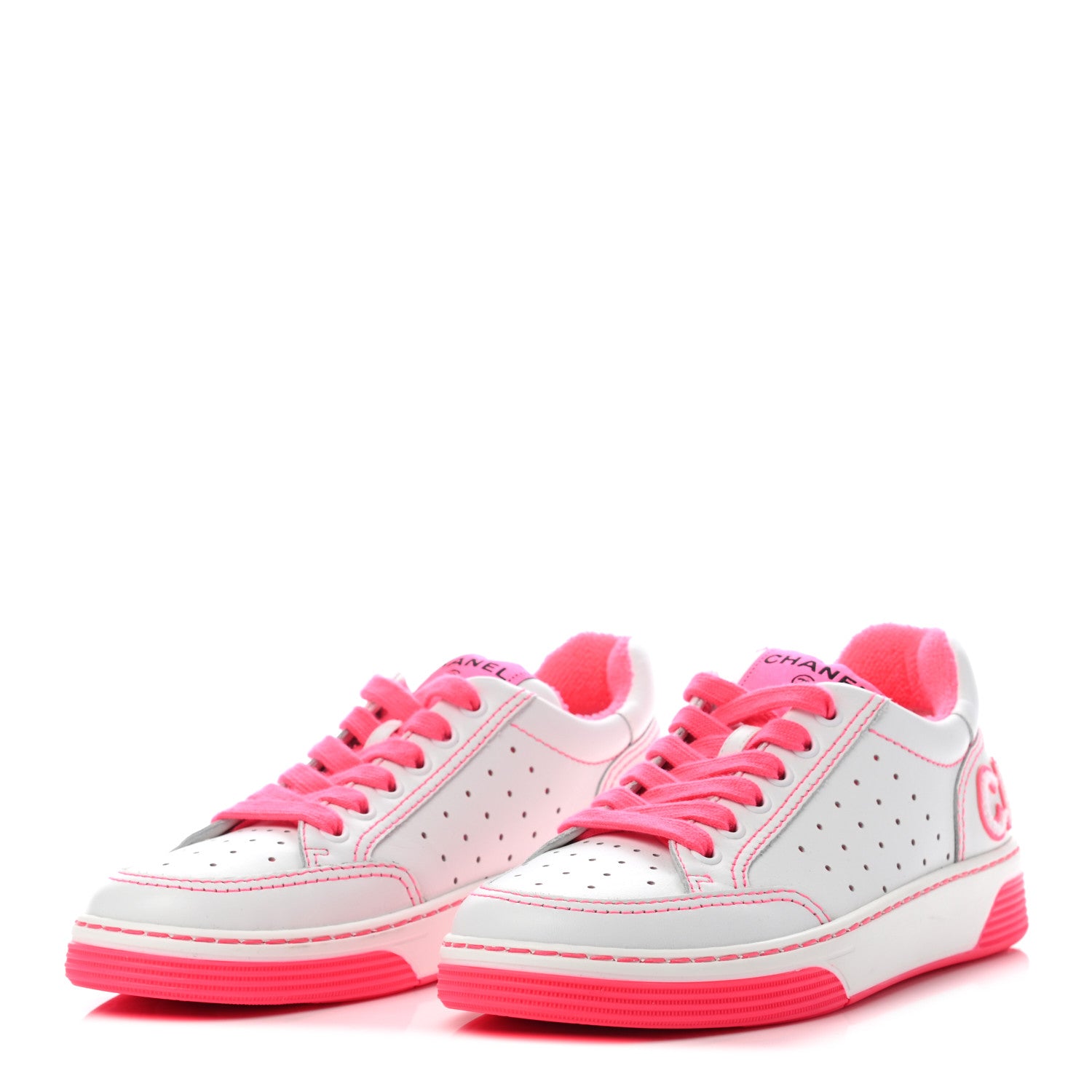 Chanel Calfskin Womens Logo Sneakers 35.5 Fuchsia White 3 of 9