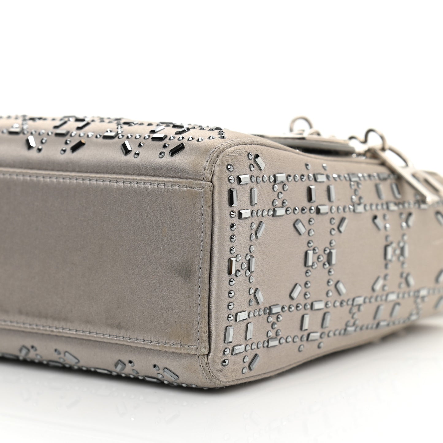 Satin Crystal Cannage Mini Lady Dior Gray