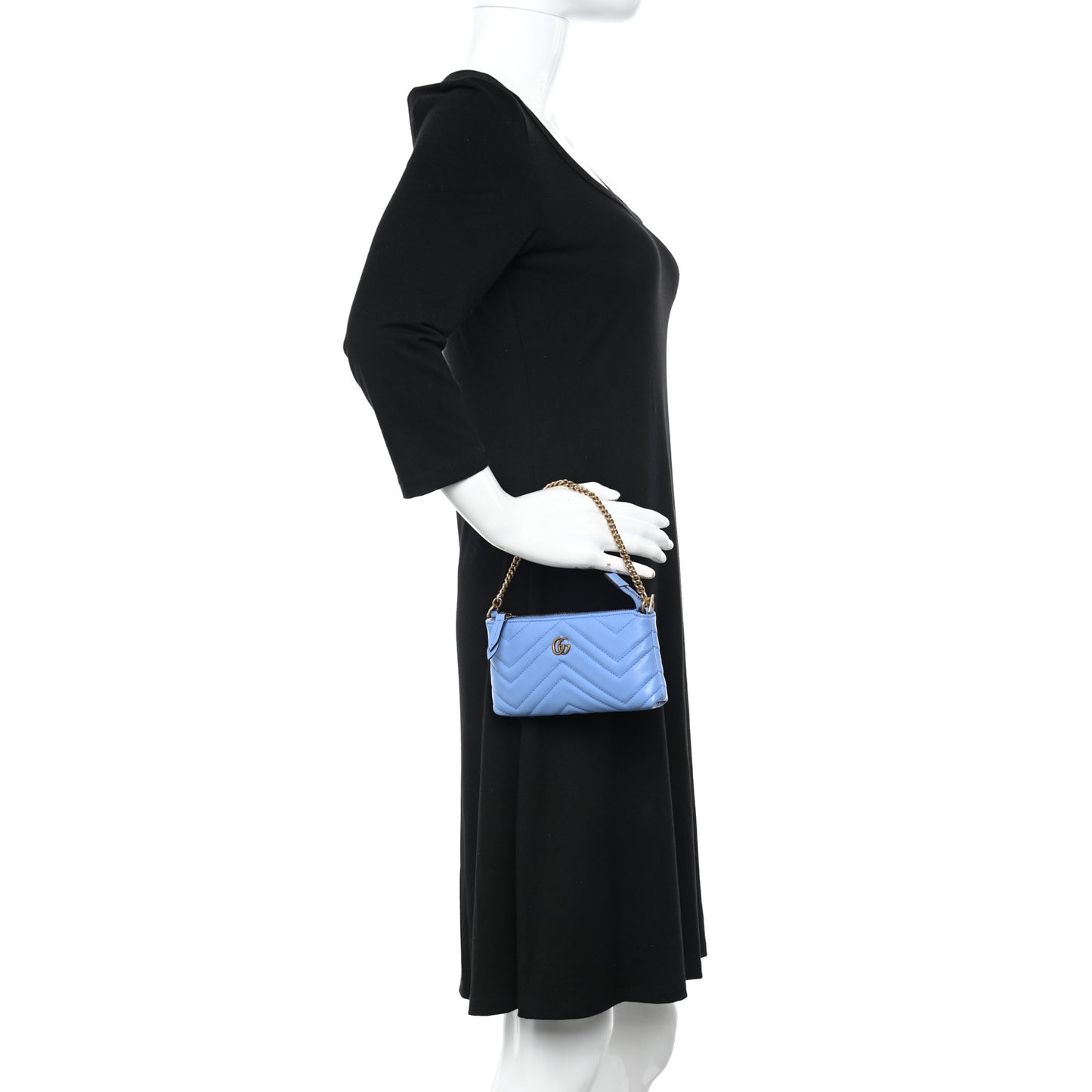 Calfskin Matelasse Mini GG Marmont Chain Bag Clear Sky Blue