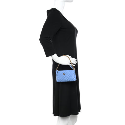 Gucci Calfskin Matelasse Mini GG Marmont Chain Bag Clear Sky Blue 2 of 10