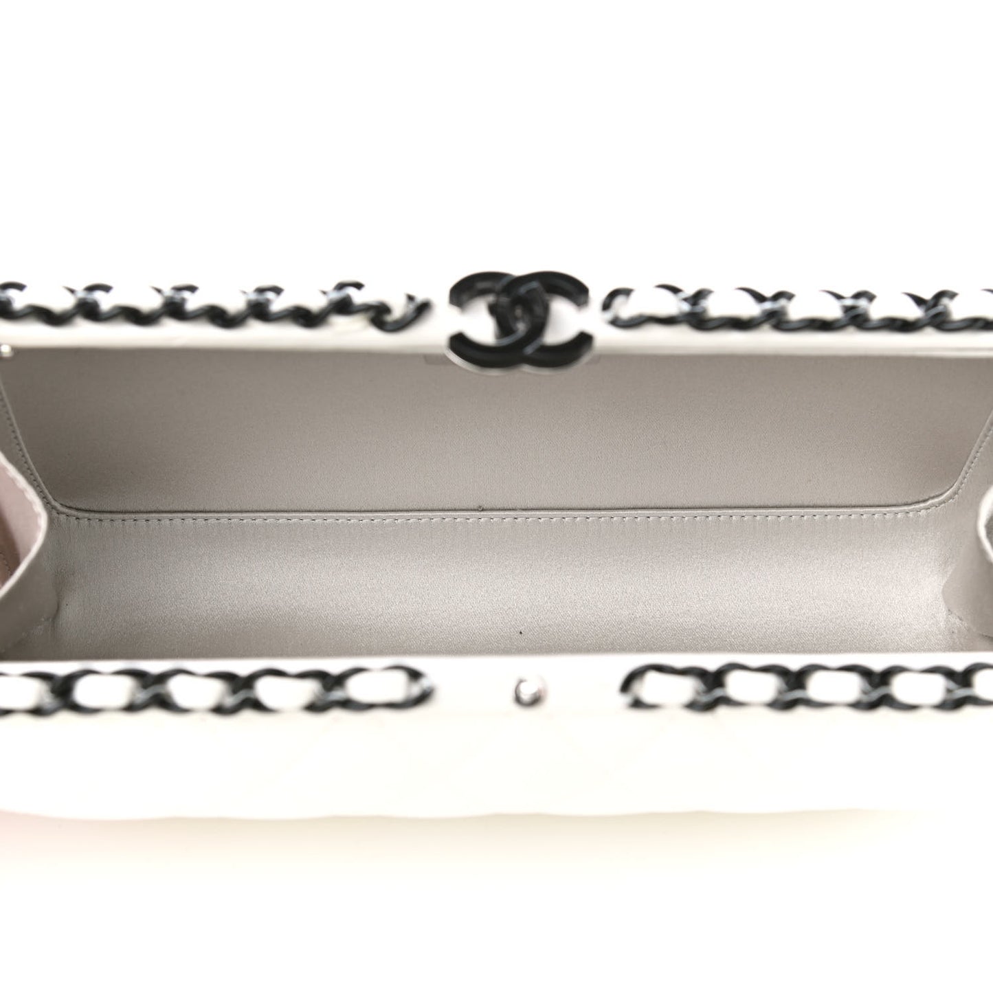 Lambskin Quilted Chain Around Clutch White Black