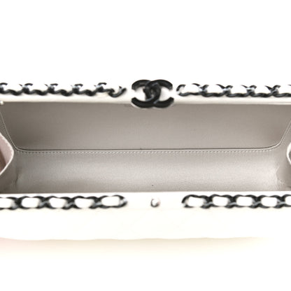 Chanel Lambskin Quilted Chain Around Clutch White Black 5 of 9