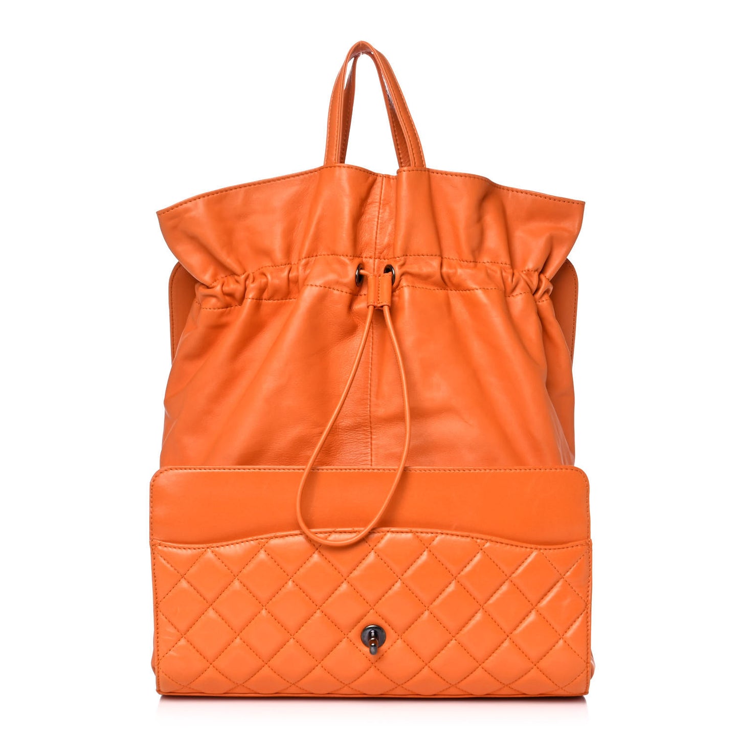 Lambskin Quilted Jumbo Grocery By Chanel Drawstring Shopping Bag Orange