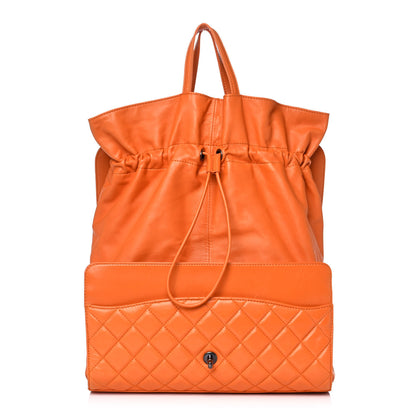 Chanel Lambskin Quilted Jumbo Grocery By Chanel Drawstring Shopping Bag Orange 3 of 16
