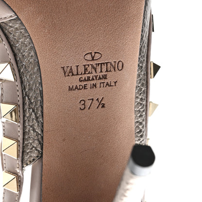 Valentino Garavani Metallic Pebbled Calfskin Rockstud Ankle Strap 100mm Pumps 37.5 Sasso Poudre 7 of 10