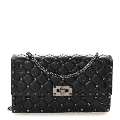 Valentino Garavani Craquele Nappa Rockstud Spike Wallet on Chain Black 1 of 9