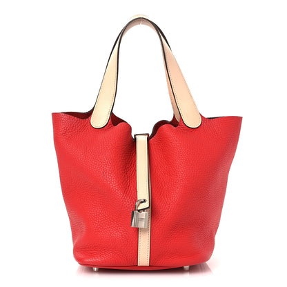 Hermes Taurillon Clemence Swift Eclat Picotin Lock 22 MM Rouge Tomate Rose Eglantine 1 of 13