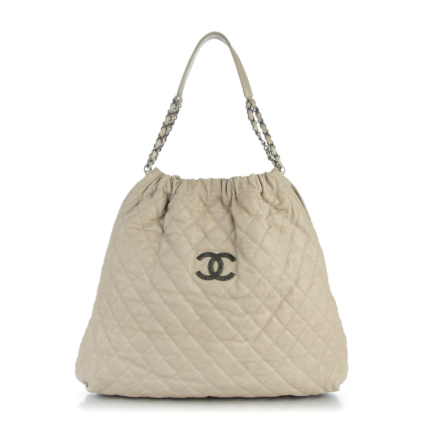 Caviar Quilted Large Elastic Tote Gray