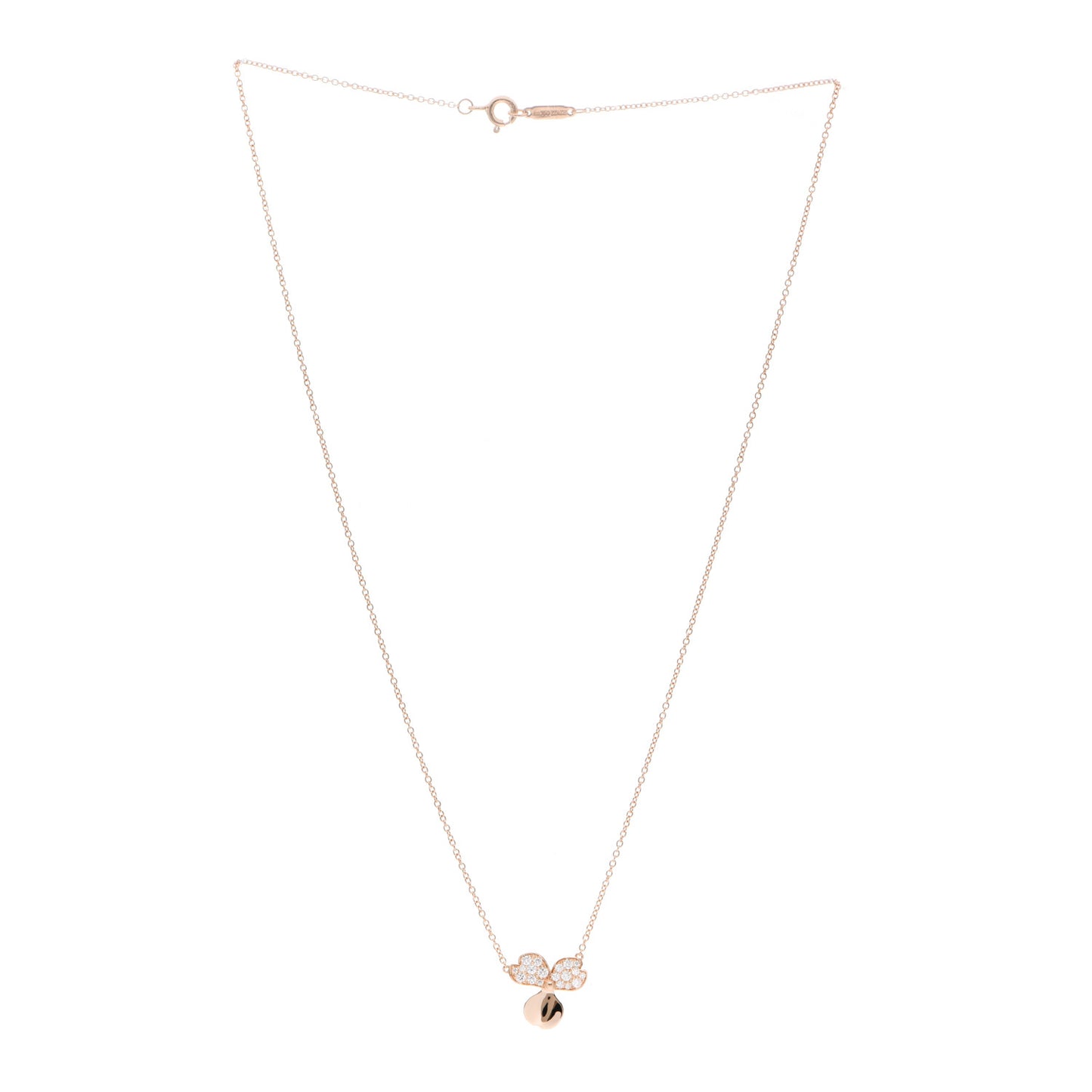 18K Rose Gold Diamond Paper Flowers Pendant Necklace