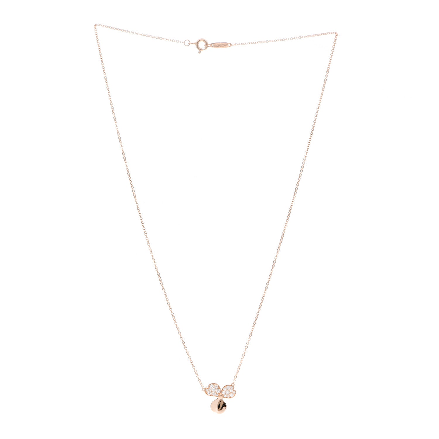 Tiffany 18K Rose Gold Diamond Paper Flowers Pendant Necklace 3 of 6