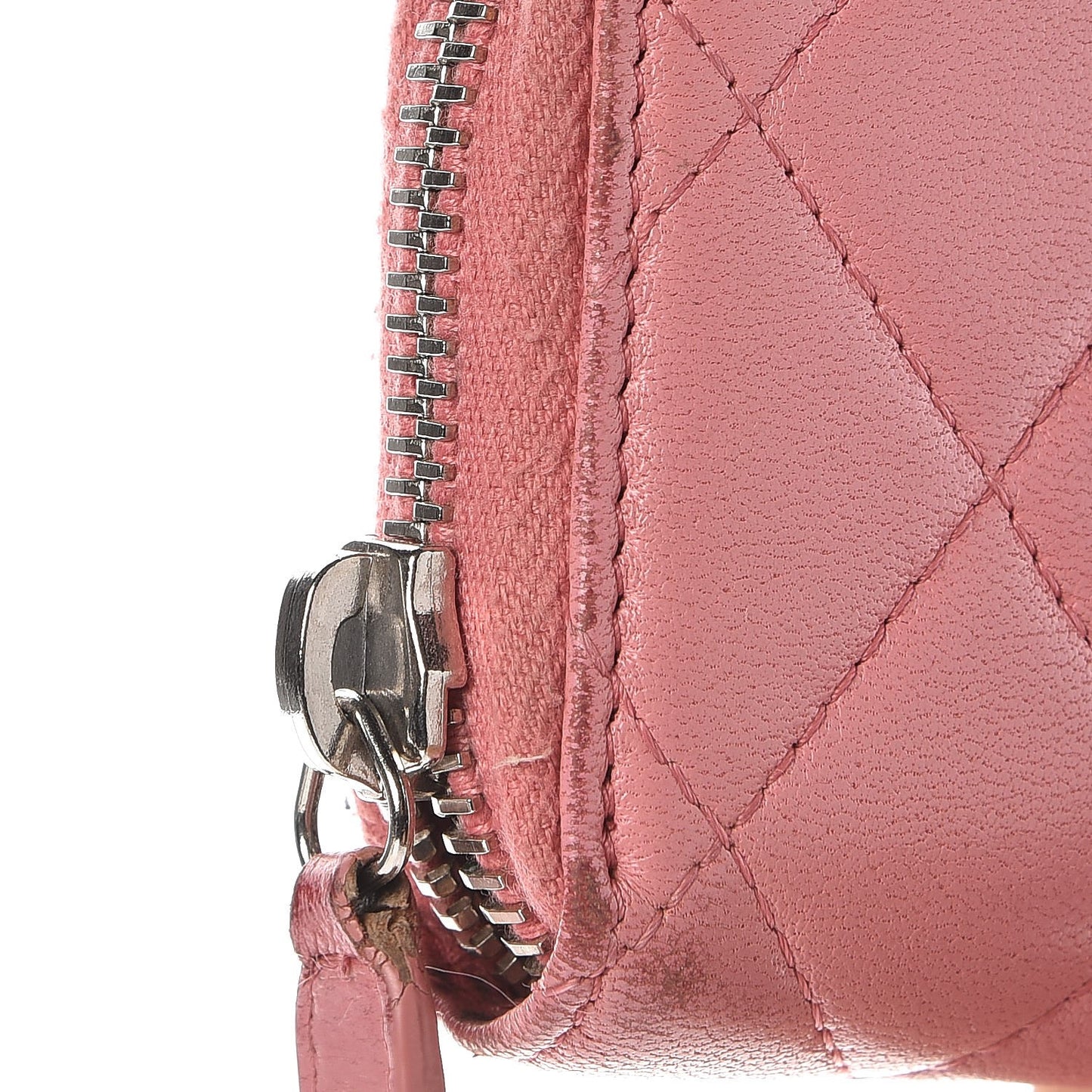Lambskin Quilted Zip Around Coin Purse Wallet Pink