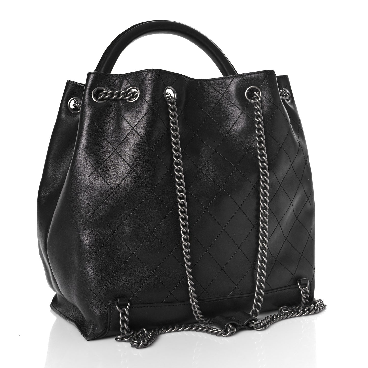 Calfskin Stitched Large Urban Luxury Drawstring Backpack Black