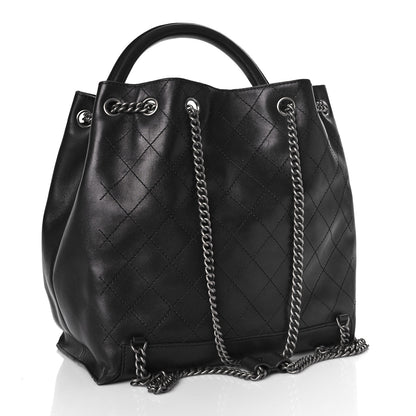 Chanel Calfskin Stitched Large Urban Luxury Drawstring Backpack Black 3 of 11