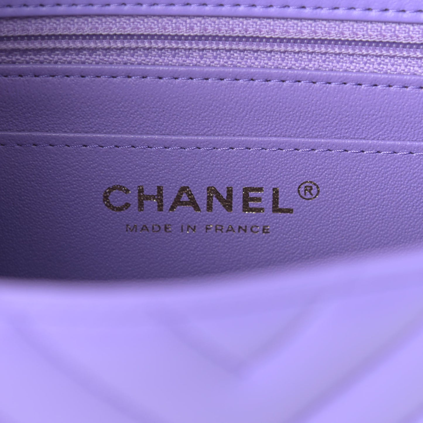 Lambskin Chevron Quilted Mini Square Flap Purple