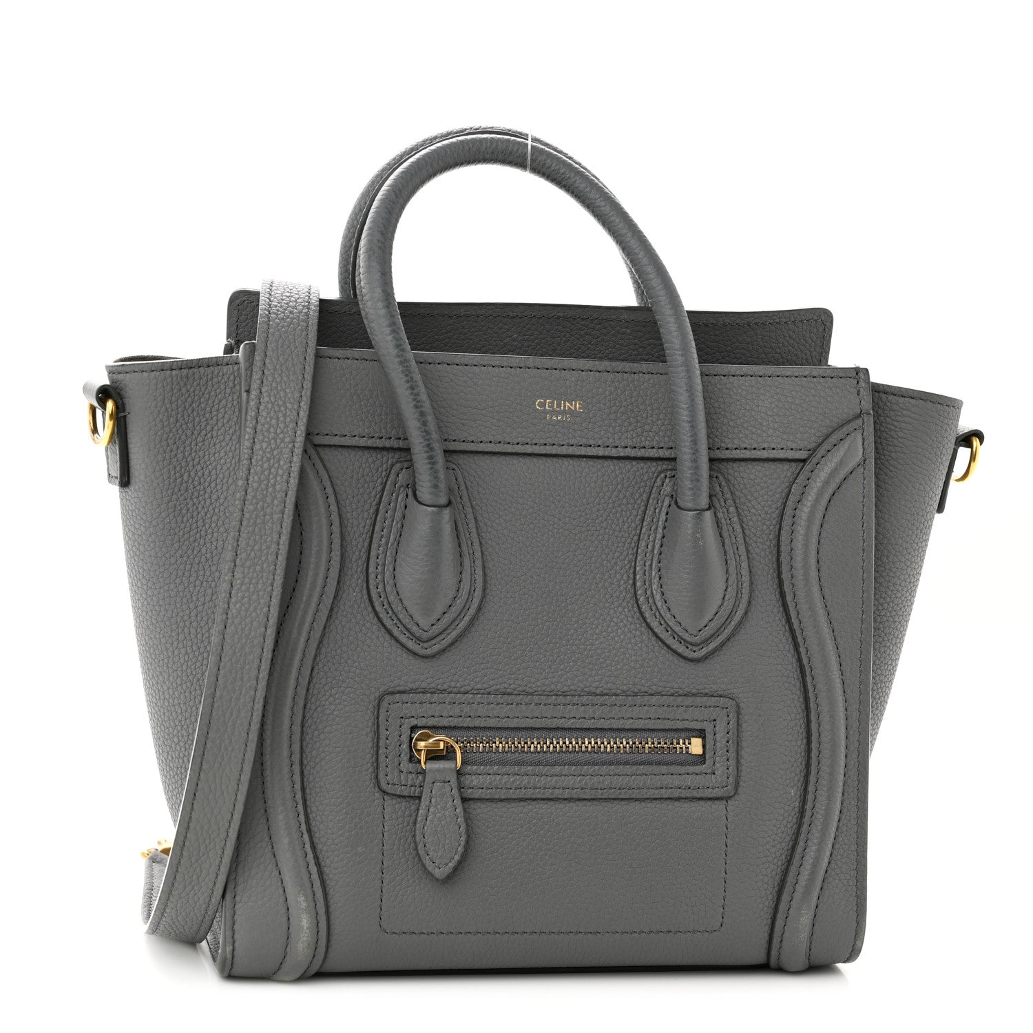 Celine Drummed Calfskin Nano Luggage Kohl 1 of 16