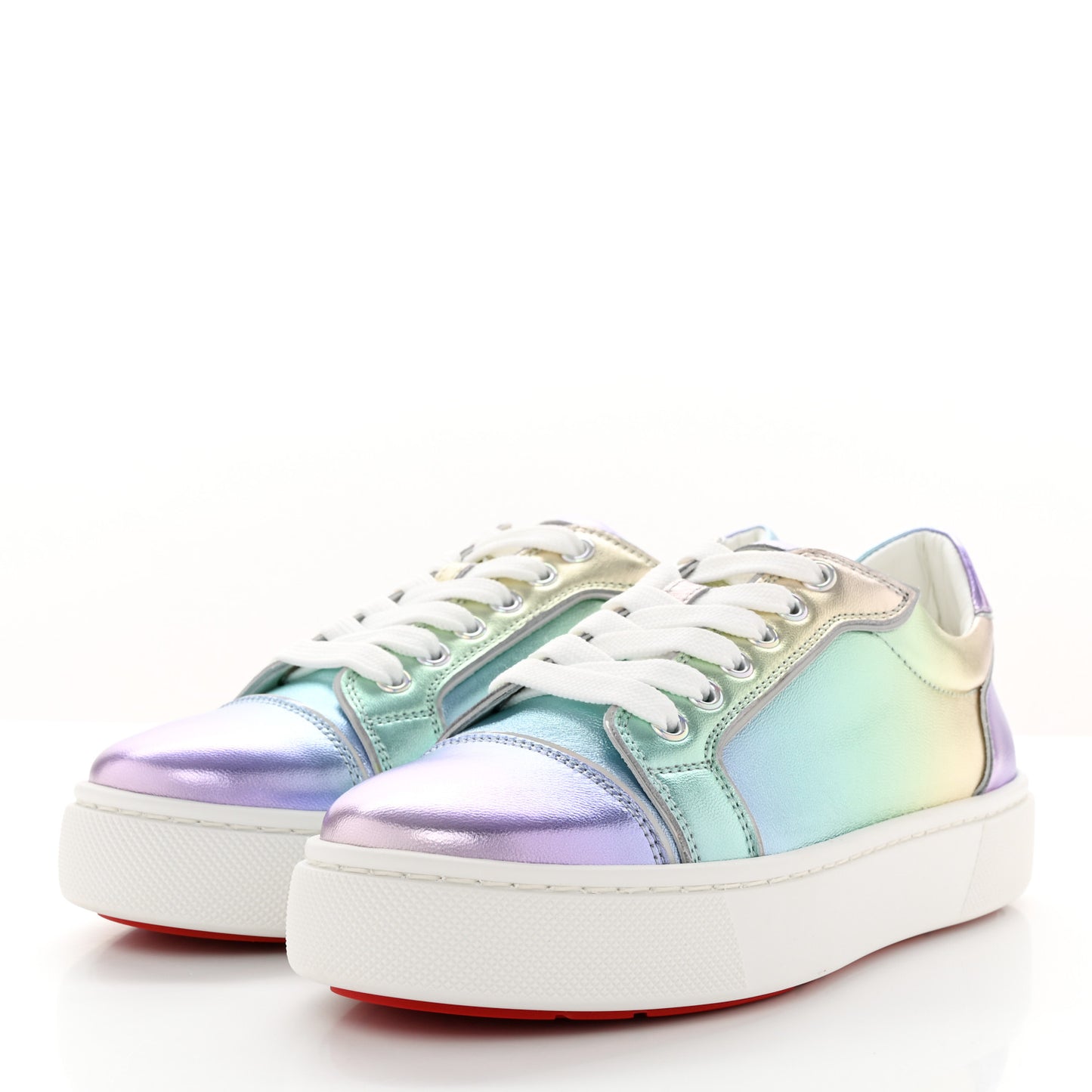 Metallic Calfskin Flat Sneakers 36.5 White Multicolor