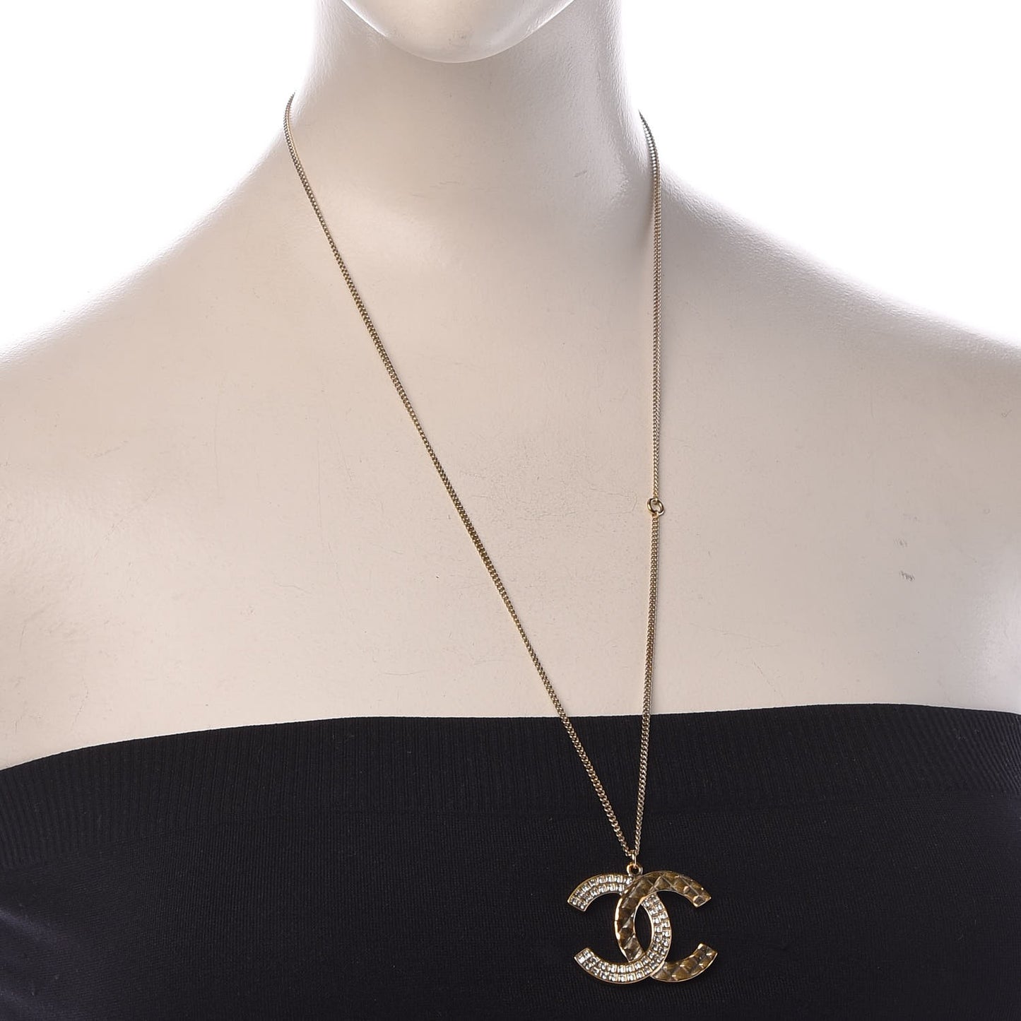 Baguette Crystal Quilted CC Pendant Necklace Gold