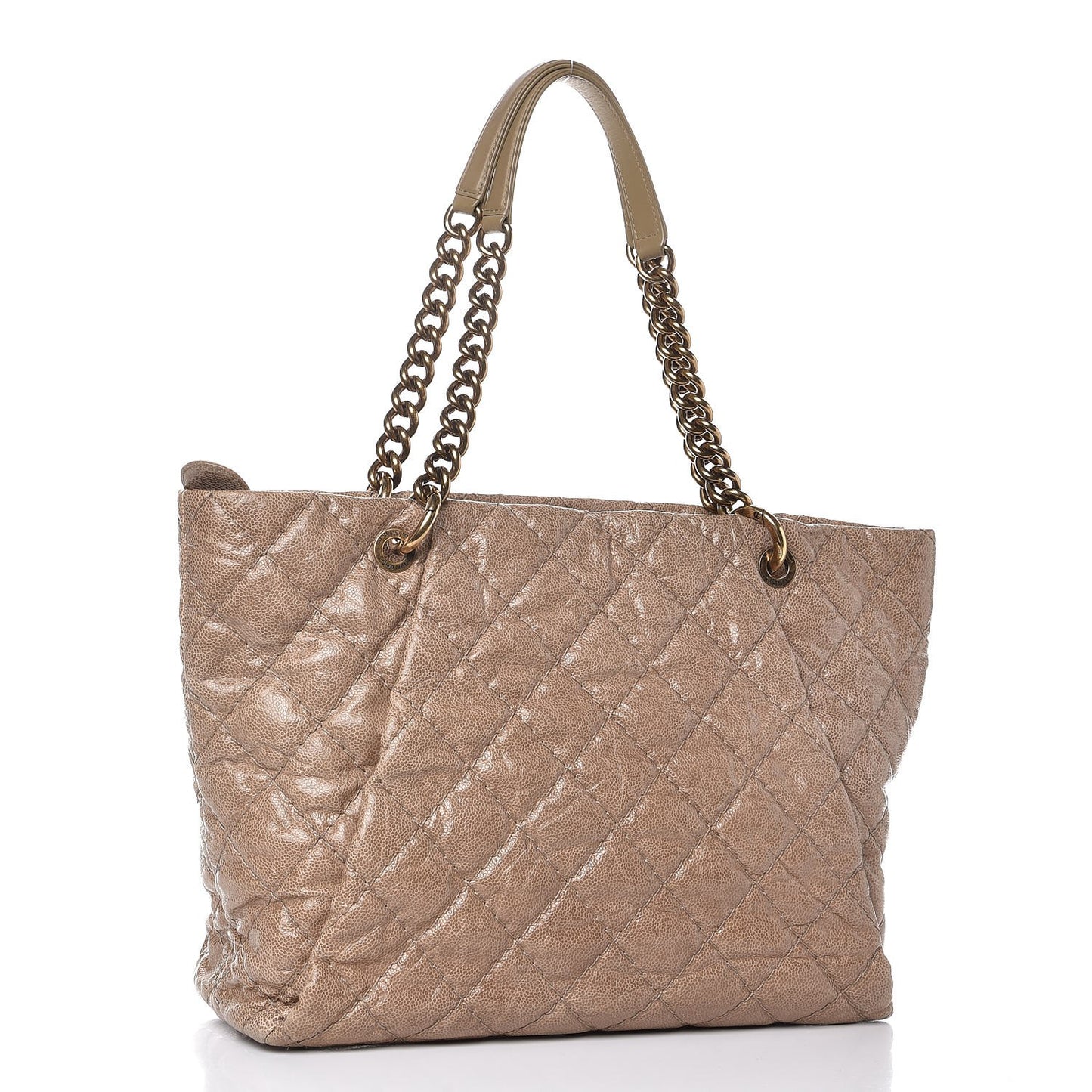 Crumpled Grained Calfskin Large Coco Pleats Tote Beige